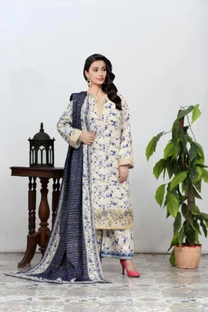 3 Piece Stitched Printed & Embroidered Lawn Suit for Women
