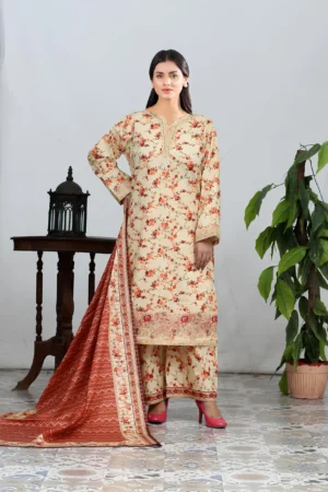 3 Piece Stitched Printed & Embroidered Lawn Suit for Women
